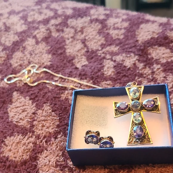 Nicky Butler SS with Amethyst And Blue Topaz Cross Pendant and Earring Set - Picture 6 of 6
